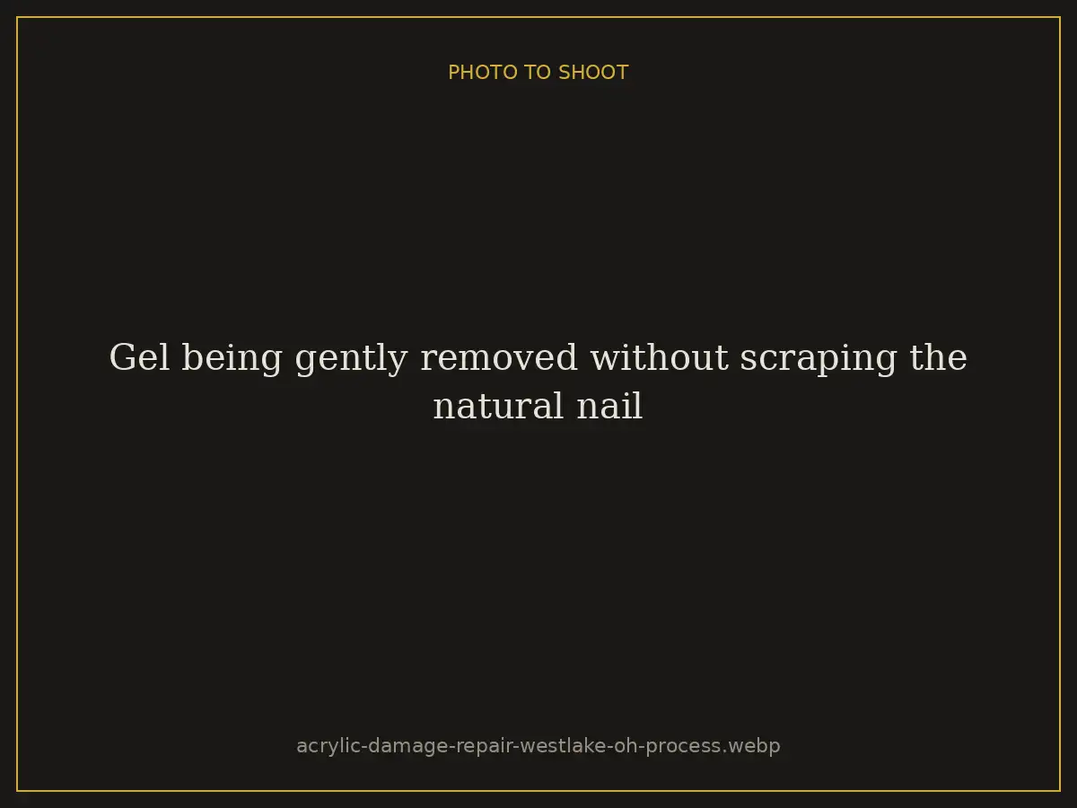 Gel being gently removed without scraping the natural nail at Brazilian Nails By Danielle in Westlake, Ohio