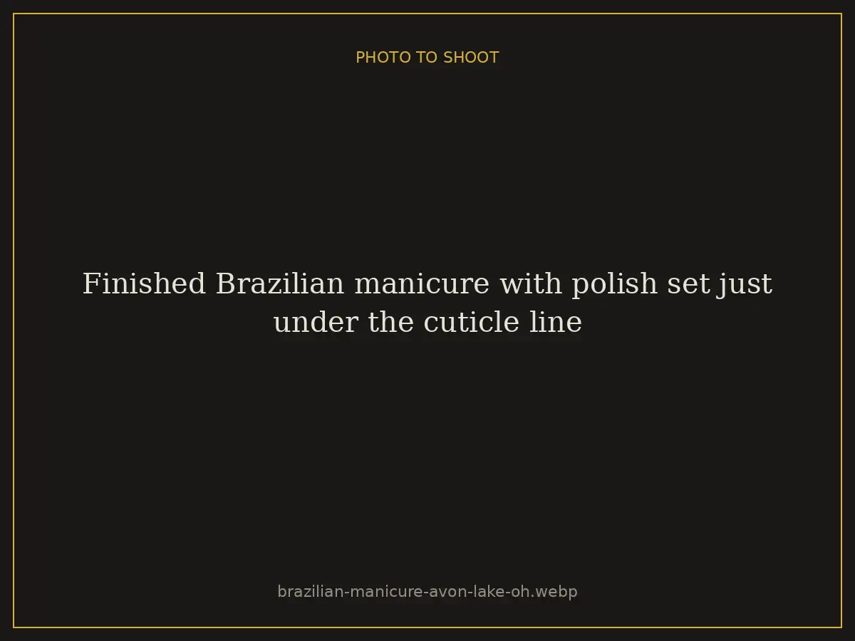 Finished Brazilian manicure with polish set just under the cuticle line at Brazilian Nails By Danielle in Westlake, Ohio, a short drive from Avon Lake