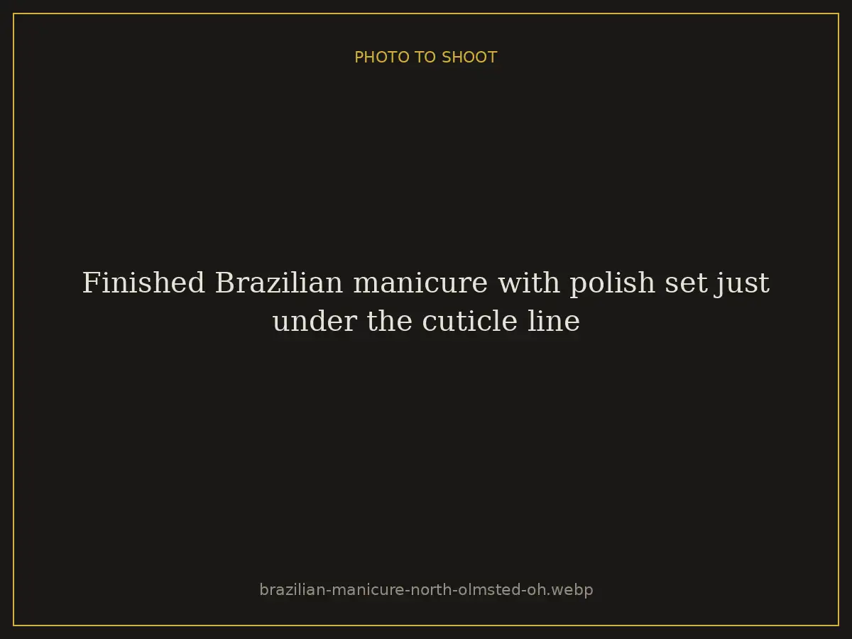 Finished Brazilian manicure with polish set just under the cuticle line at Brazilian Nails By Danielle in Westlake, Ohio, a short drive from North Olmsted