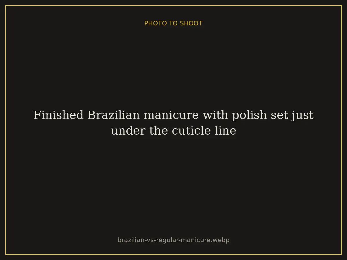 Finished Brazilian manicure with polish set just under the cuticle line at Brazilian Nails By Danielle in Westlake, Ohio