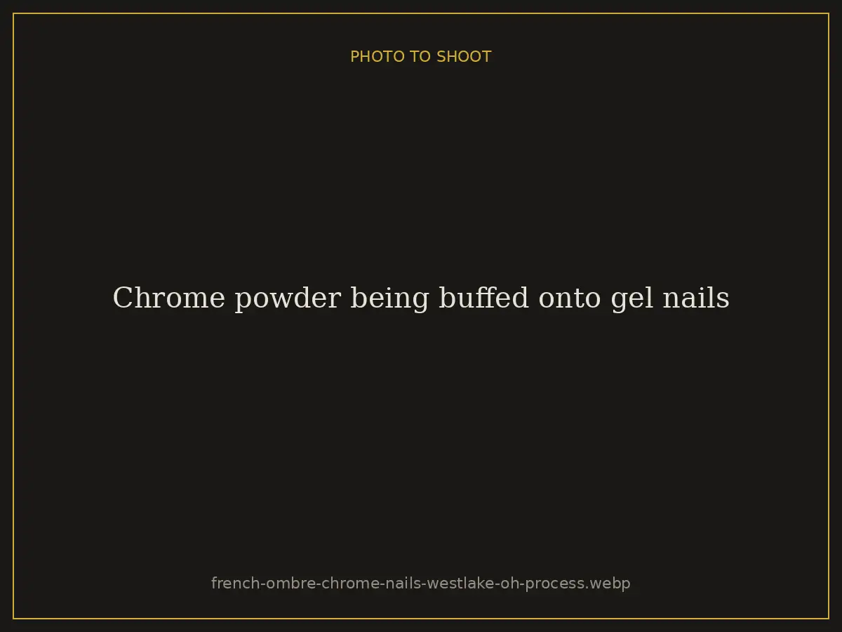 Chrome powder being buffed onto gel nails at Brazilian Nails By Danielle in Westlake, Ohio