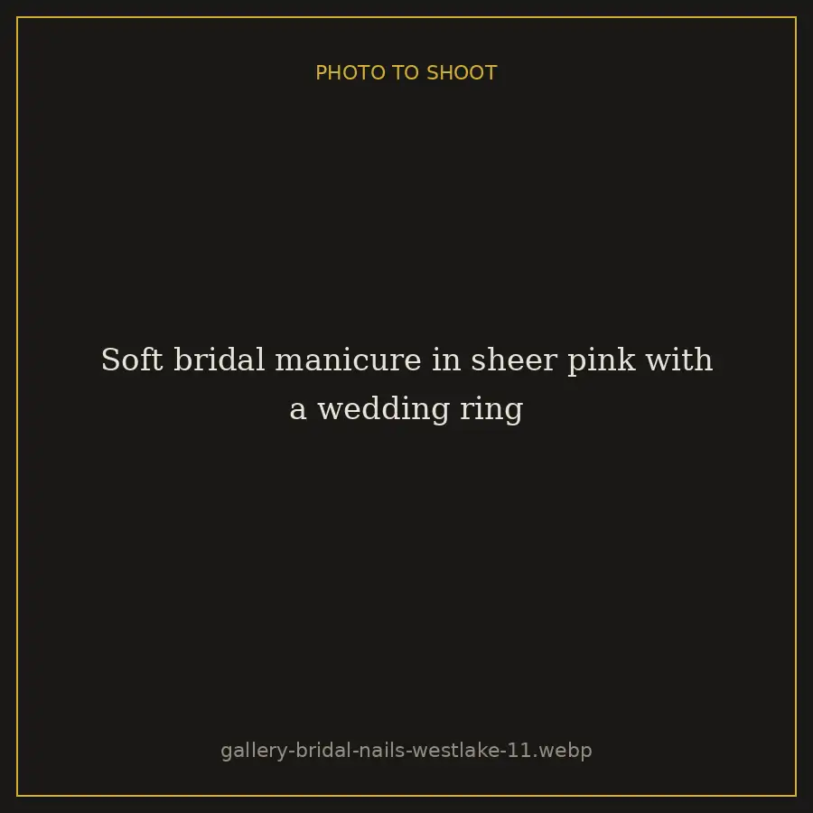 Soft bridal manicure in sheer pink with a wedding ring at Brazilian Nails By Danielle in Westlake, Ohio
