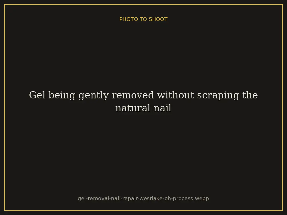 Gel being gently removed without scraping the natural nail at Brazilian Nails By Danielle in Westlake, Ohio