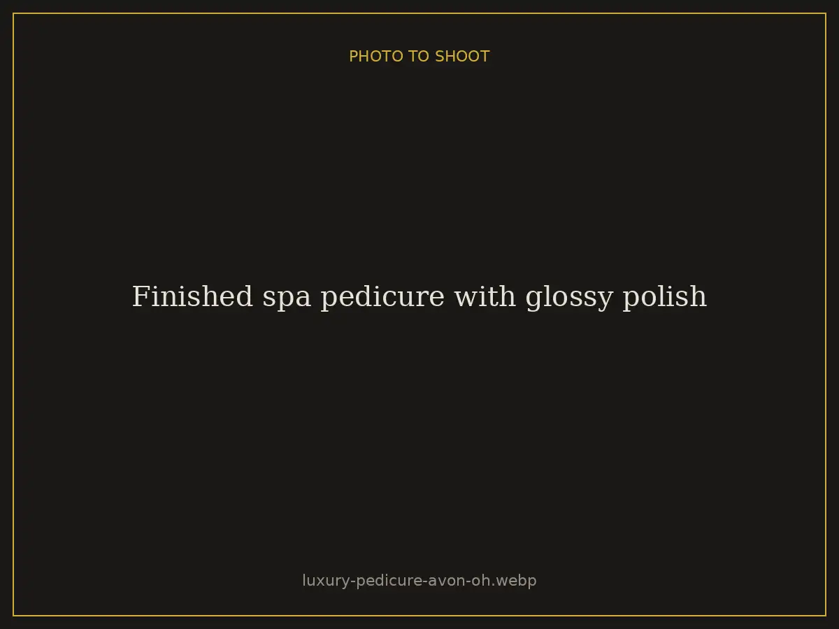 Finished spa pedicure with glossy polish at Brazilian Nails By Danielle in Westlake, Ohio, a short drive from Avon
