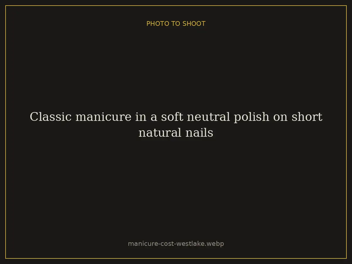 Classic manicure in a soft neutral polish on short natural nails at Brazilian Nails By Danielle in Westlake, Ohio