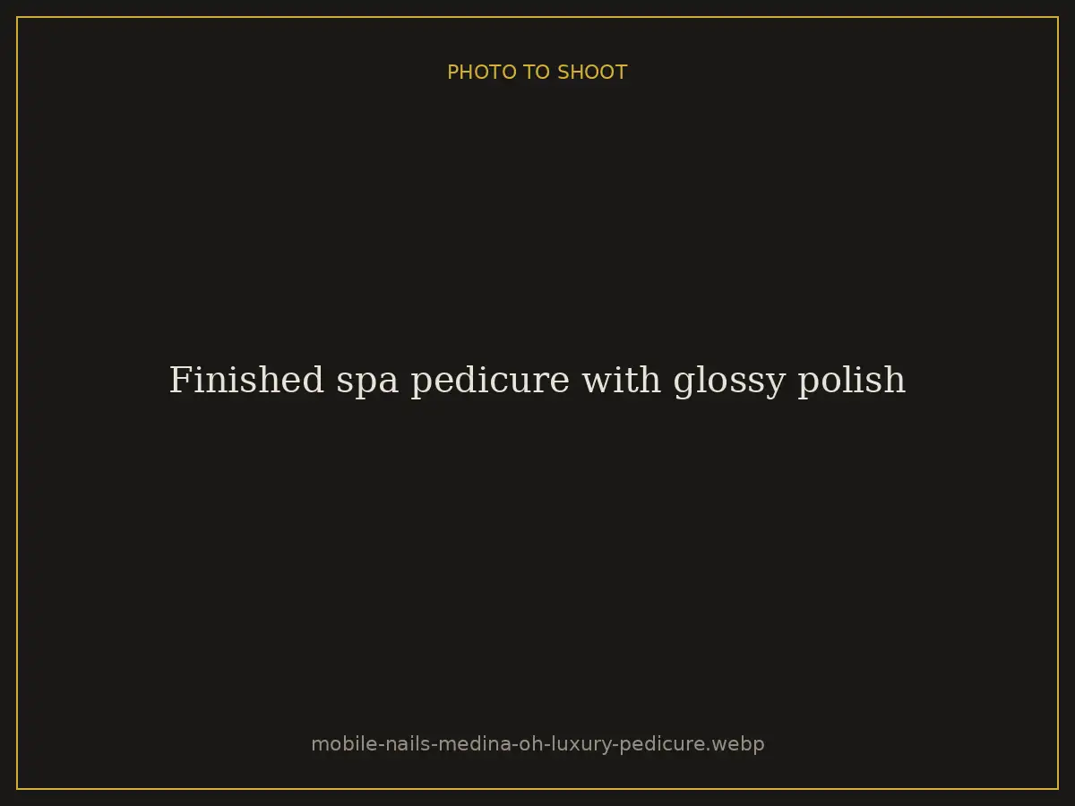 Finished spa pedicure with glossy polish at Brazilian Nails By Danielle in Westlake, Ohio, serving Medina
