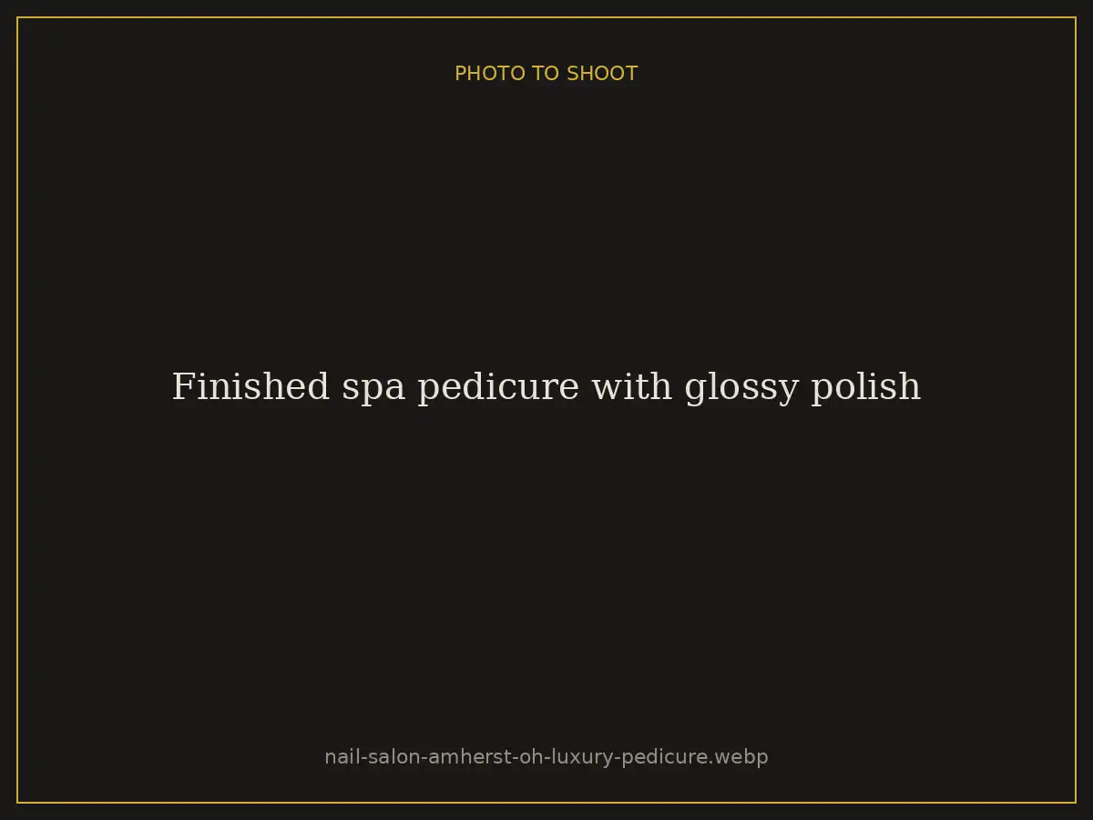 Finished spa pedicure with glossy polish at Brazilian Nails By Danielle in Westlake, Ohio, serving Amherst