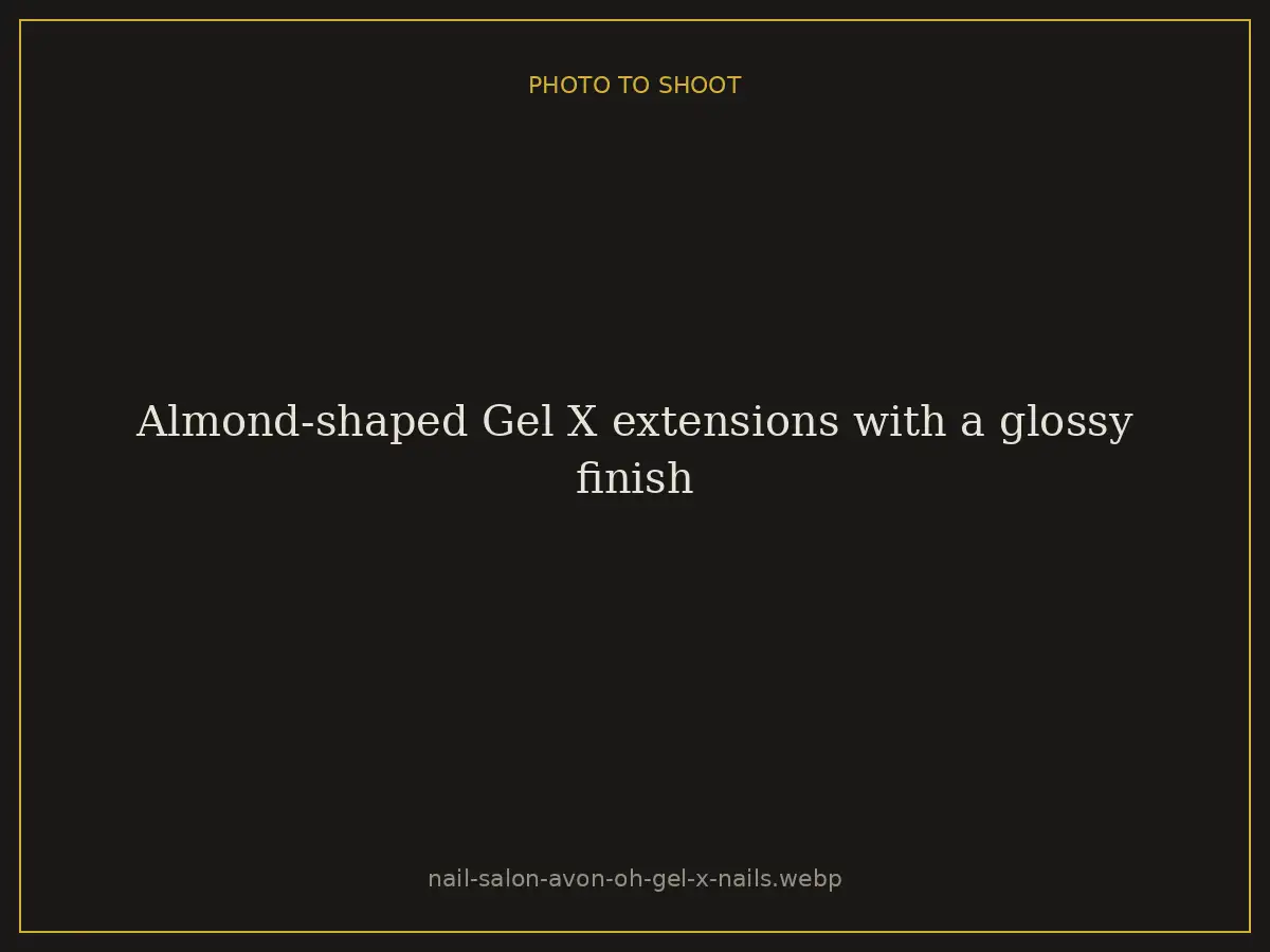 Almond-shaped Gel X extensions with a glossy finish at Brazilian Nails By Danielle in Westlake, Ohio, serving Avon