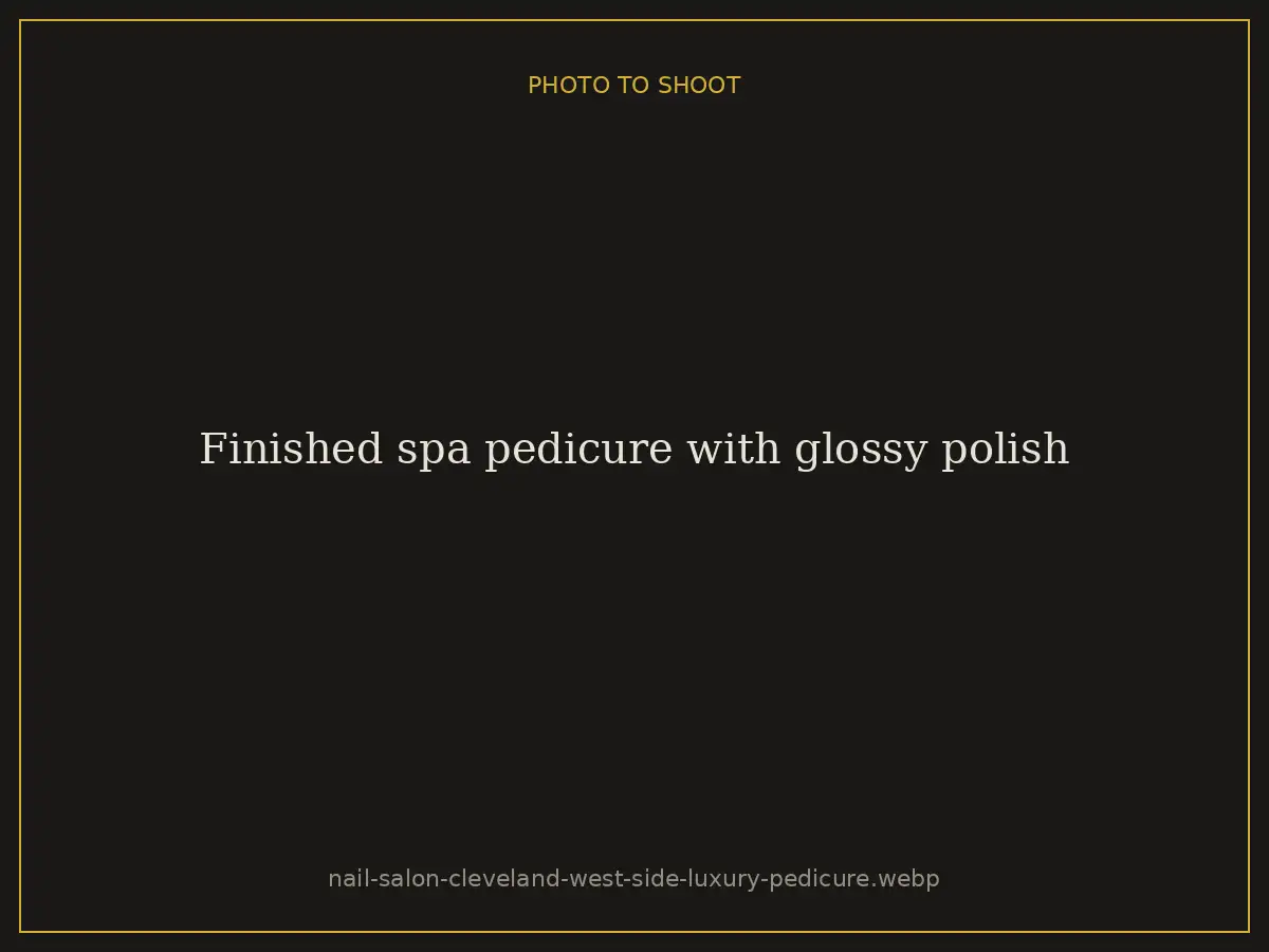 Finished spa pedicure with glossy polish at Brazilian Nails By Danielle in Westlake, Ohio, serving Cleveland west side
