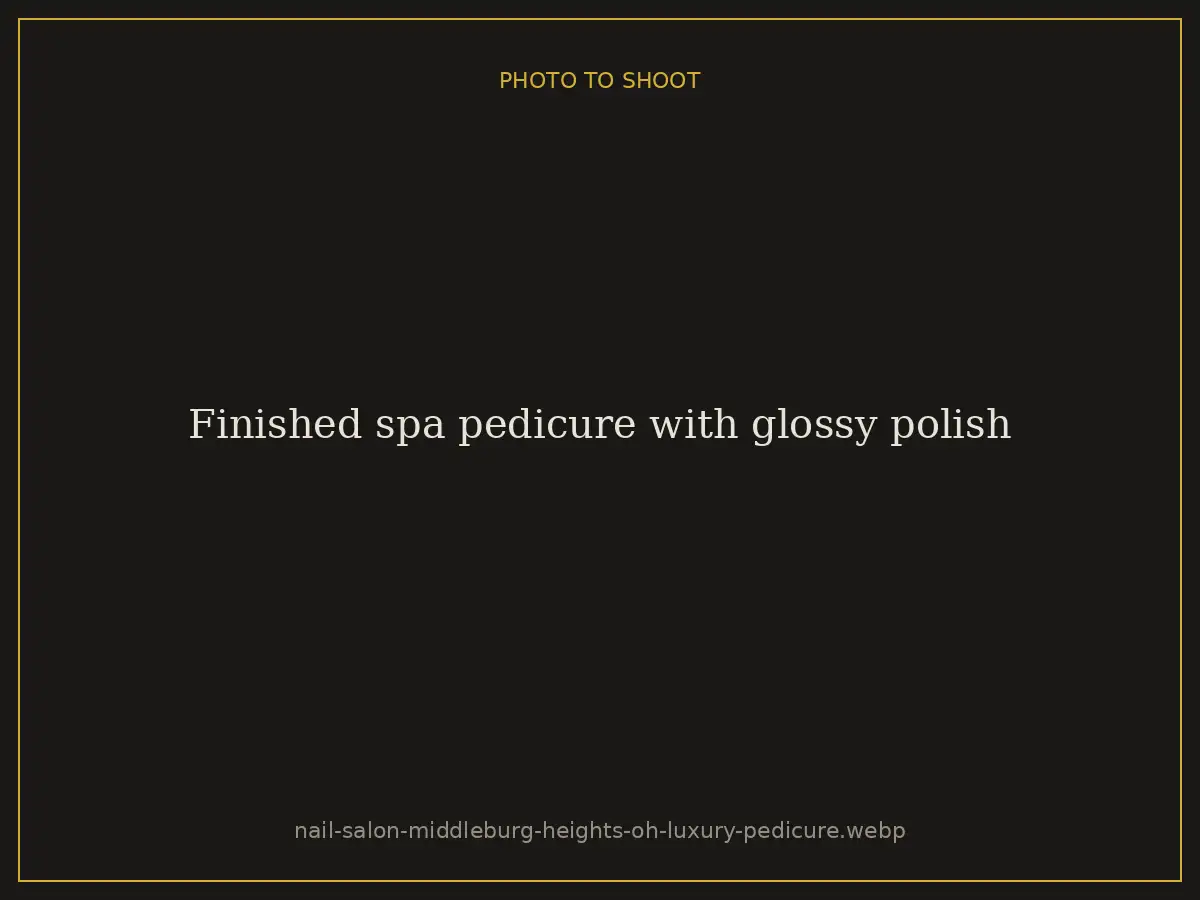 Finished spa pedicure with glossy polish at Brazilian Nails By Danielle in Westlake, Ohio, serving Middleburg Heights