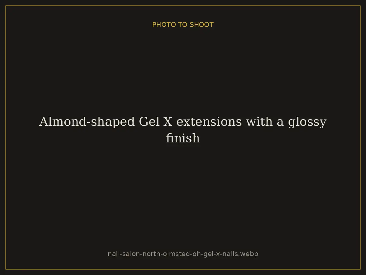 Almond-shaped Gel X extensions with a glossy finish at Brazilian Nails By Danielle in Westlake, Ohio, serving North Olmsted
