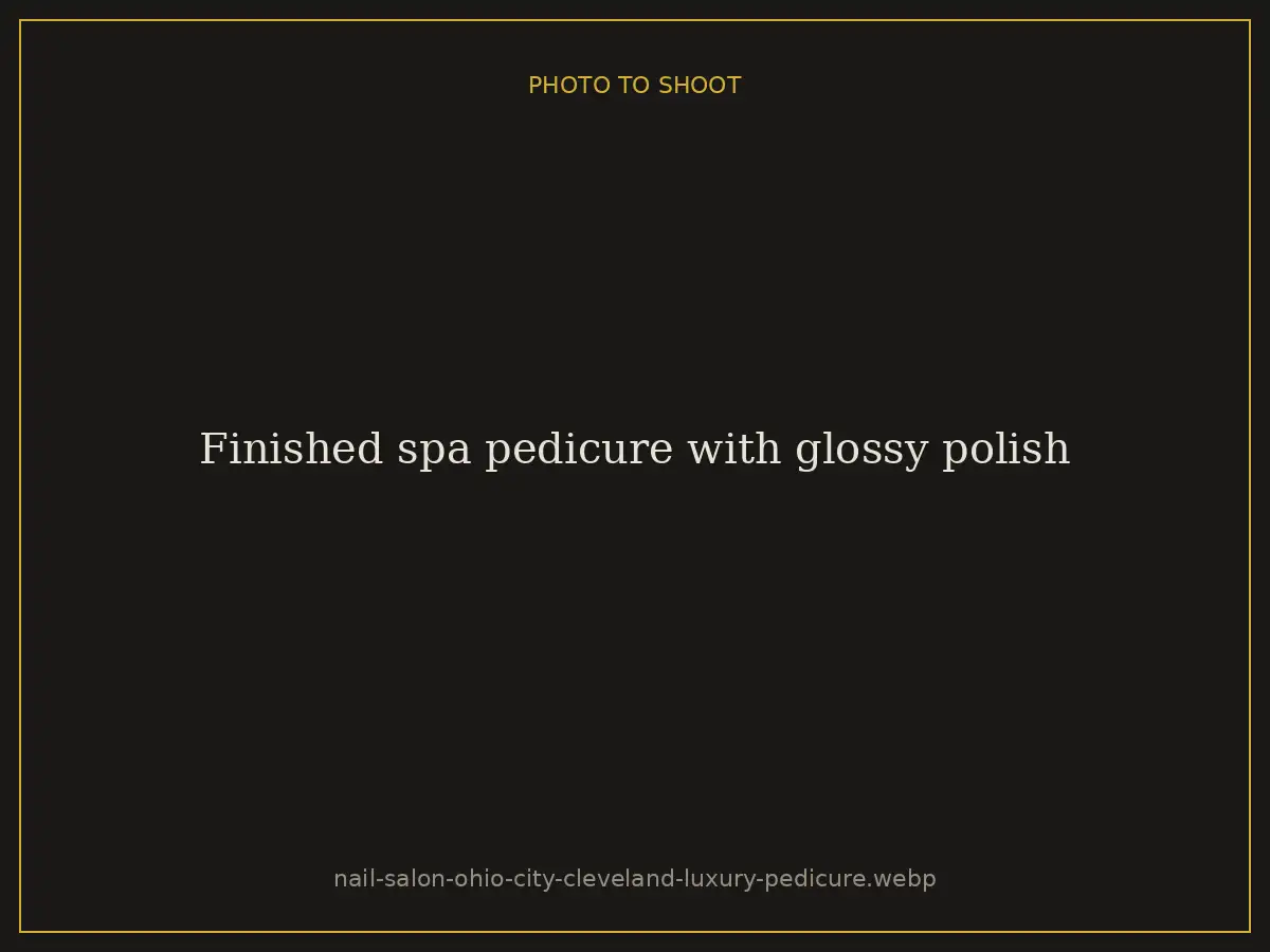Finished spa pedicure with glossy polish at Brazilian Nails By Danielle in Westlake, Ohio, serving Ohio City