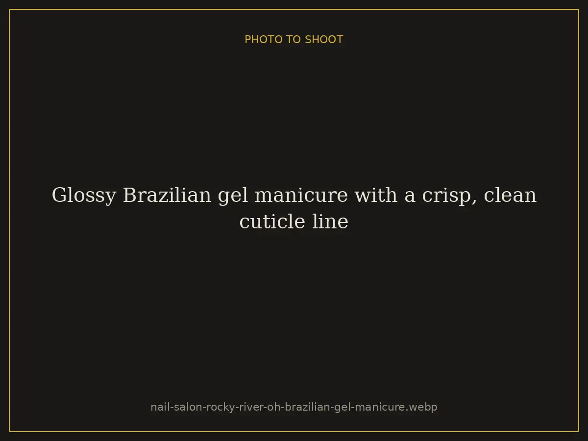 Glossy Brazilian gel manicure with a crisp, clean cuticle line at Brazilian Nails By Danielle in Westlake, Ohio, serving Rocky River