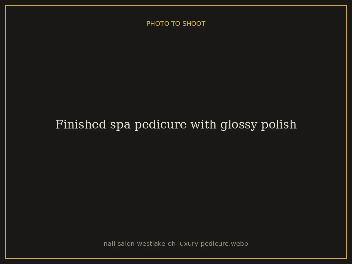 Finished spa pedicure with glossy polish at Brazilian Nails By Danielle in Westlake, Ohio, serving Westlake